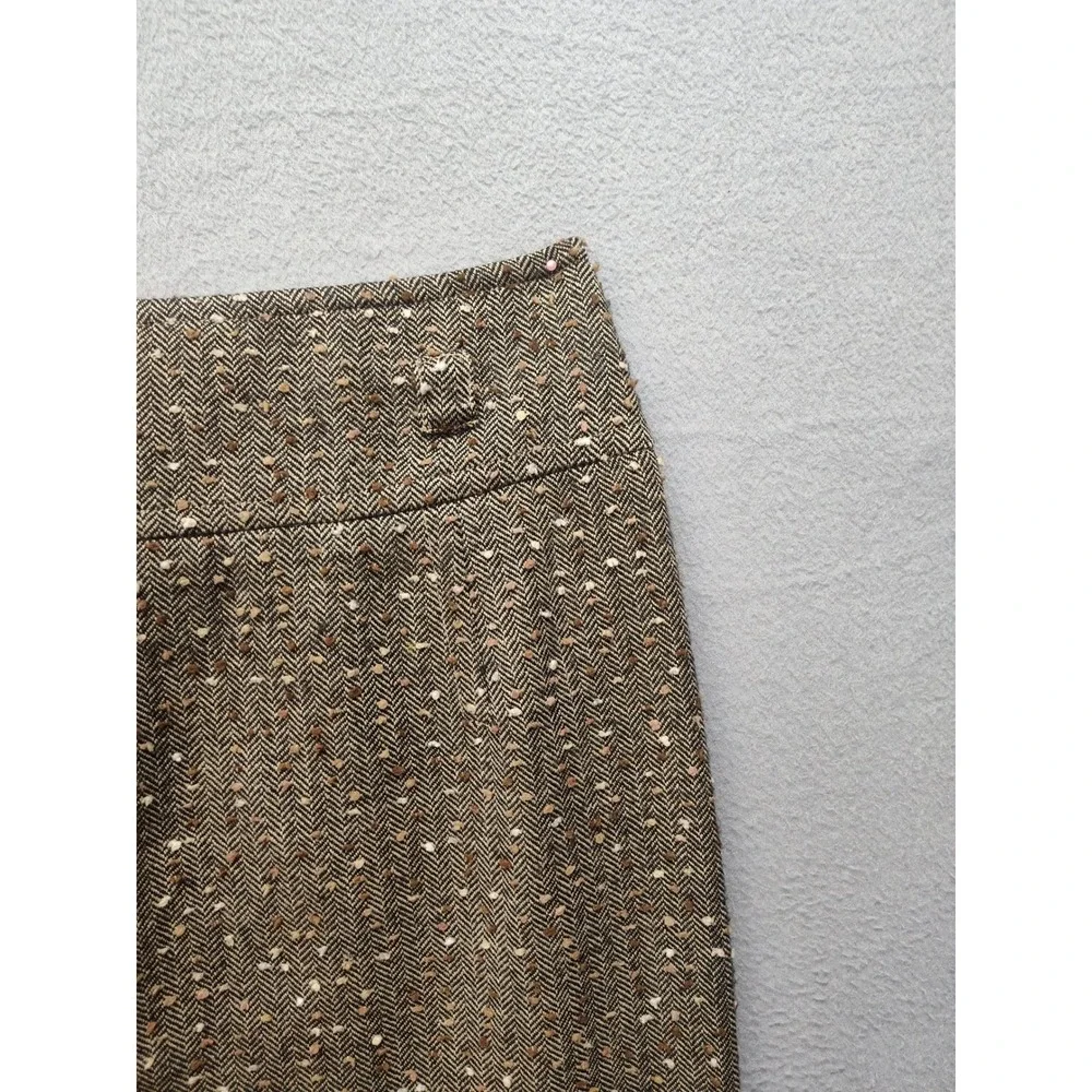 Etcetera Brown Herringbone Tweed Wool Blend Pencil Skirt Size 2 Professional
